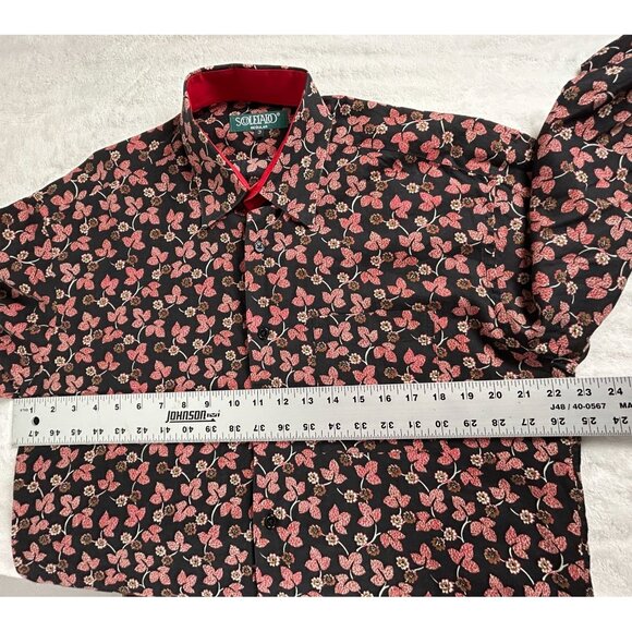 Souleiado Mens Black Red Floral Button-Up Shirt Regular Fit Size 3 Long Sleeve - Picture 7 of 8